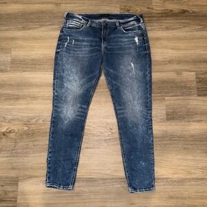 Silver Jeans Girlfriend Fit Distressed Medium Wash Stretch Denim 18 L29